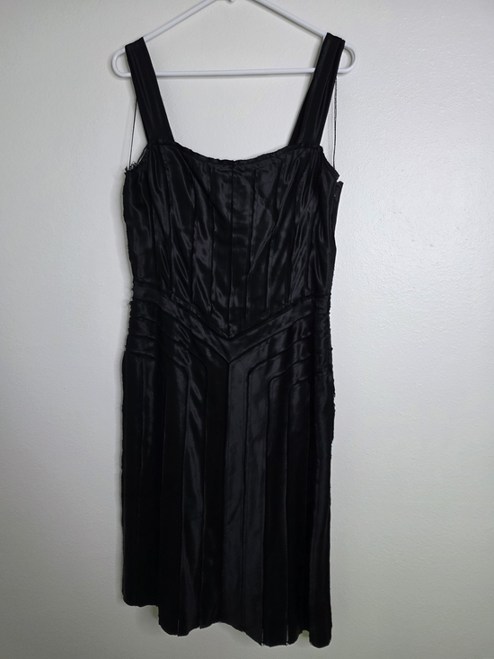 Archival Calvin Klein Collection | 100% Silk Raw-Edge Panel Midi Dress | Size 6 - Picture 9 of 11
